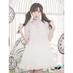 Dolly Delly Cross Printed Loose Short Dress for Girl Kawaii Short Sleeve Ruffled Chiffon Dress