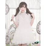 Dolly Delly Cross Printed Loose Short Dress for Girl Kawaii Short Sleeve Ruffled Chiffon Dress