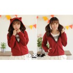 Dolly Delly Japanese Harajuku Black/Burgundy Red Daily Sweet Casual Cat Ear Hooded Fleece Sweatshirt for Girl