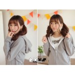 Dolly Delly Japanese Harajuku Black/Burgundy Red Daily Sweet Casual Cat Ear Hooded Fleece Sweatshirt for Girl