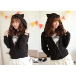 Dolly Delly Japanese Harajuku Black/Burgundy Red Daily Sweet Casual Cat Ear Hooded Fleece Sweatshirt for Girl