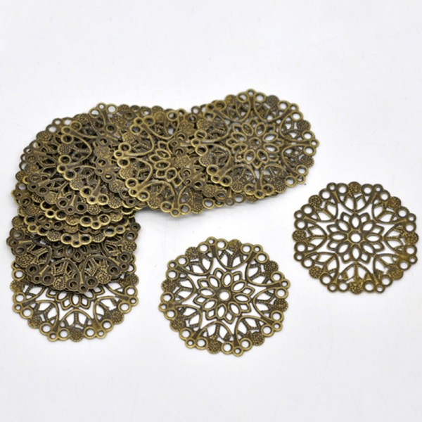 Doreen Box Lovely 50 Bronze Tone Filigree Flower Wraps Connectors 35mm (B14745)