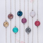 DoreenBeads Resin Druzy /Drusy Bracelets Silver color & Antique Silver Green Round 17cm(6 6/8") long Boho Woman, 1 Piece