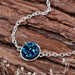 DoreenBeads Resin Druzy /Drusy Bracelets Silver color & Antique Silver Green Round 17cm(6 6/8") long Boho Woman, 1 Piece