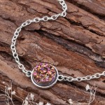 DoreenBeads Resin Druzy /Drusy Bracelets Silver color & Antique Silver Green Round 17cm(6 6/8") long Boho Woman, 1 Piece