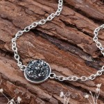 DoreenBeads Resin Druzy /Drusy Bracelets Silver color & Antique Silver Green Round 17cm(6 6/8") long Boho Woman, 1 Piece