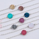 DoreenBeads Resin Druzy /Drusy Bracelets Silver color & Antique Silver Green Round 17cm(6 6/8") long Boho Woman, 1 Piece