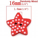DoreenBeads Wood Sewing Button Scrapbooking Stars Mixed Two Holes Dot Pattern 16.0mm( 5/8") x 15.0mm( 5/8"), 20 PCs 2015 new