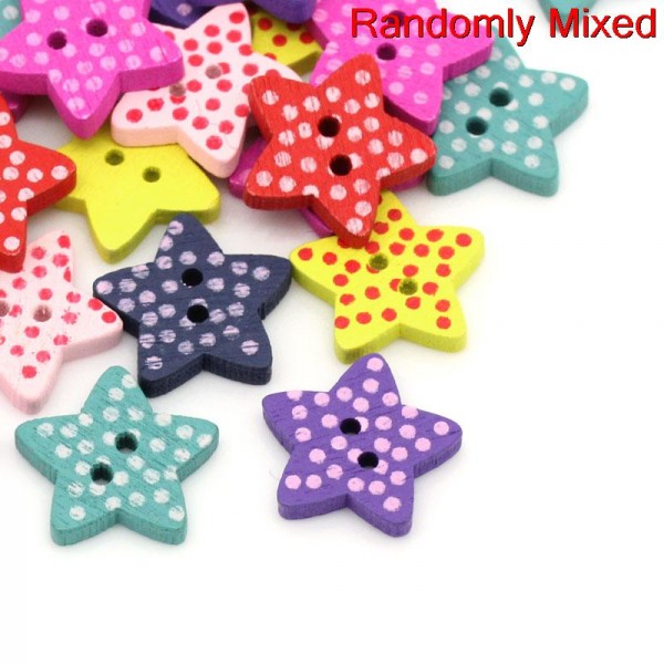 DoreenBeads Wood Sewing Button Scrapbooking Stars Mixed Two Holes Dot Pattern 16.0mm( 5/8") x 15.0mm( 5/8"), 20 PCs 2015 new
