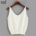 Dotfashion 2016 Summer Style Clothing Woman's Casual Tank Top  White Applique V Neck Sleeveless Fashion Tank
