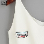 Dotfashion 2016 Summer Style Clothing Woman's Casual Tank Top  White Applique V Neck Sleeveless Fashion Tank