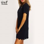 Dotfashion Ladies Black Scalloped Hem Keyhole Dresses New Arrival Casual Summer Style Womens Straight Mini Dress