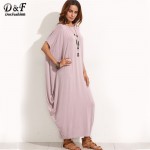 Dotfashion New Dress 2017 for Women Casual Dresses High Quality Women Fashion Dress Pale Purple Dolman Sleeve Maxi Dress 