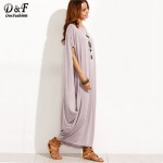 Dotfashion New Dress 2017 for Women Casual Dresses High Quality Women Fashion Dress Pale Purple Dolman Sleeve Maxi Dress 