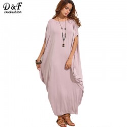 Dotfashion New Dress 2017 for Women Casual Dresses High Quality Women Fashion Dress Pale Purple Dolman Sleeve Maxi Dress 