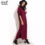 Dotfashion Plain Split Side Shirt Dress Ladies Autumn Maxi Dresses Plain Long Sleeve Stand Collar Buttons Dress