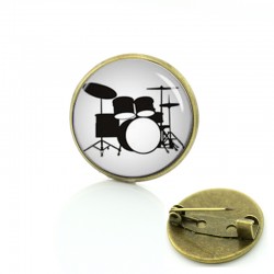 Dress Accessories Musical instrument picture pins Drums DJ Mixer Musician brooches Drum Kit Glass creative women men badge T595