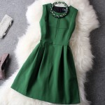 Dresses  summer dress   Ladies Slim big green fold dress + send pearl necklace   party dresses