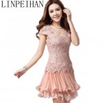 Dresses 2016 Women Summer Dress Chiffon Elegant Princess Crochet Lace Dress Vintage Evening Party Short Sleeve Casual Dress