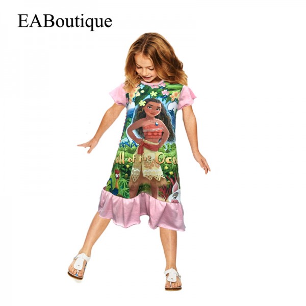 EABoutique summer style 100% cotton 4 Designs children dress Moana princess girl print dress