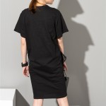 [EAM] 2017 Fashion New level Stereo Large Flowers round Neck Short-sleeved Black Dress Female Woman Big Size SM12731