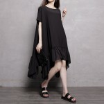 [EAM] 2017 New Spring And Summer Fashion Irregular Ruffles Chiffon Women Clothing Black Dresses 6DXQ1