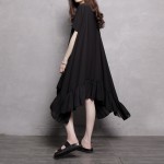 [EAM] 2017 New Spring And Summer Fashion Irregular Ruffles Chiffon Women Clothing Black Dresses 6DXQ1