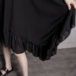 [EAM] 2017 New Spring And Summer Fashion Irregular Ruffles Chiffon Women Clothing Black Dresses 6DXQ1