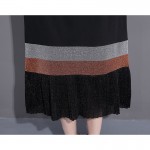 [EAM] 2017 Spring Fashion New Black Spelling Stripe Pleated Dress Loose Long Short Sleeve Dresses Woman T24501