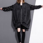 [EAM] 2017 Spring Fashion New sequined collar long-sleeved coat loose plus size zipper jacket 1023A1