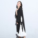 [EAM] 2017 Spring Fashion Trend New Korean Cloose Vent Split Joint Long Sleeve O-Neck Black Dress Woman Y01601