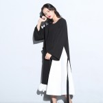 [EAM] 2017 Spring Fashion Trend New Korean Cloose Vent Split Joint Long Sleeve O-Neck Black Dress Woman Y01601