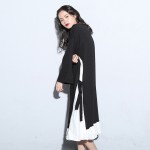 [EAM] 2017 Spring Fashion Trend New Korean Cloose Vent Split Joint Long Sleeve O-Neck Black Dress Woman Y01601