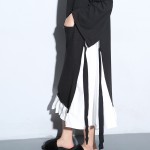 [EAM] 2017 Spring Fashion Trend New Korean Cloose Vent Split Joint Long Sleeve O-Neck Black Dress Woman Y01601