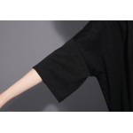 [EAM] 2017 Spring Summer Fashion New Black O Neck Ruffles Patchwork Dress Loose Long Pleated Dresses Woman T21401