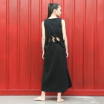 [EAM] 2017 Spring Summer Fashion New Korean Style O-neck Hollow Out Hem Sleeveless Dress Woman 1017A1