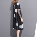 [EAM] 2017 Spring Summer Fashion New Short Sleeve Dot Dress Big Size Loose Draped O Neck Dresses Woman T20901