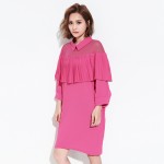 [EAM] 2017 Spring Summer Fashion New Solid Color Chiffon Pleated Dress Turn-down Collar Mesh Slim Dresses Woman T19811