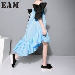 [EAM] 2017 Summer Fashion New Two Ways Of The Wear Bow Sexy Strapless Lotus Leaf Side Dress Woman 2 Color Y20505
