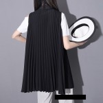 [EAM] 2017 fall and witner women new fashion loose chiffon lapel pleated black vest 1056A