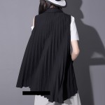 [EAM] 2017 fall and witner women new fashion loose chiffon lapel pleated black vest 1056A