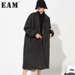 [EAM] 2017 hot new European Temperament Black Highest Quality Long Loose Coat very warm spring women long-sleeved WTH1201