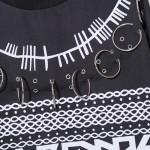 [EAM] 2017 new spring Metal Ring Gauze Split Joint black Geometry Printed round neck long sleeve loose Dress J11701