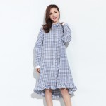 [EAM] 2017 new spring plaid lapel solid color long sleeve irregular black big size loose dress women fashion tide J11201