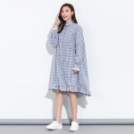 [EAM] 2017 new spring plaid lapel solid color long sleeve irregular black big size loose dress women fashion tide J11201