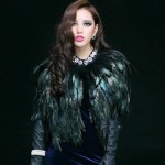 [EAM] 2017 new springfur coat short paragraph feather vest waistcoat vest shawl high-grade natural feathers B045