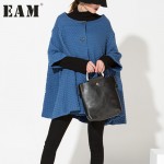 [EAM] 2017 spring new women coat round neck Three Quarter sleeve big size solid color bat sleeve windbreaker jacket tide EV636