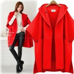 [EAM] European Station 2017 spring new hooded bat sleeve cape woolen jacket plus size ladies loose woolen coat AS19054XXL