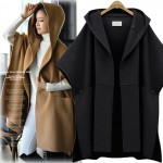 [EAM] European Station 2017 spring new hooded bat sleeve cape woolen jacket plus size ladies loose woolen coat AS19054XXL