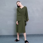 [EAM] Plus size 2017 Spring Fashion New Vintage Flare Sleeves Solid Color Loose Big size Dress Woman Y08901